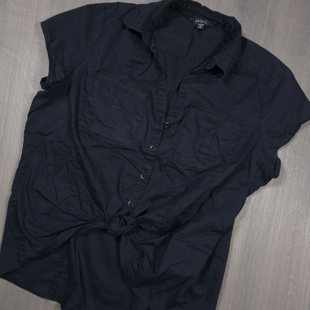 George Black Tie Front Short Sleeve Button Down Top XXL